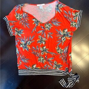 VENUS Tropical Short Sleeve Tie Front Blouse